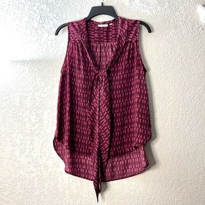 Halogen Pink Magenta Front tie High Low Sleeveless Casual Printed Blouse Tops